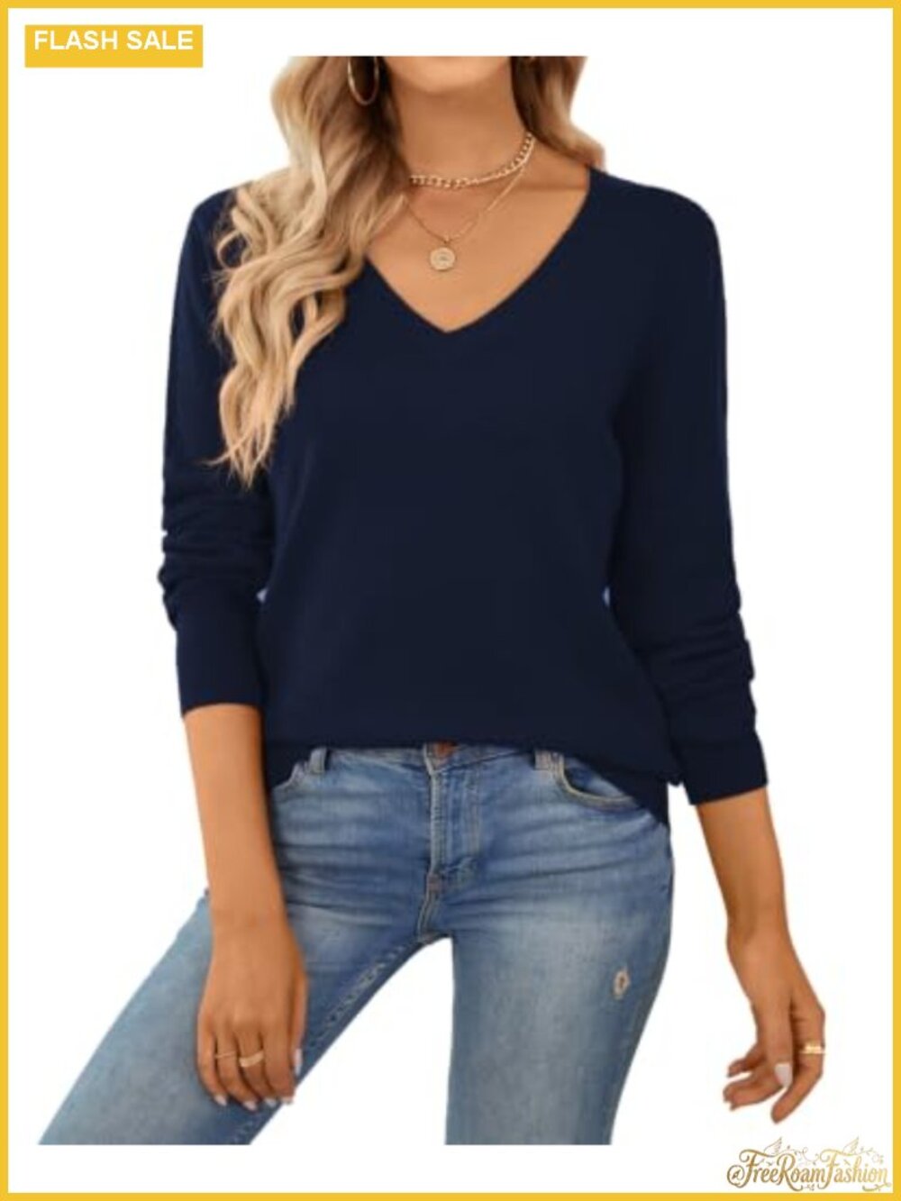 Women's 100% Cotton Sweater Lightweight Long Sleeve V-Neck Pullover